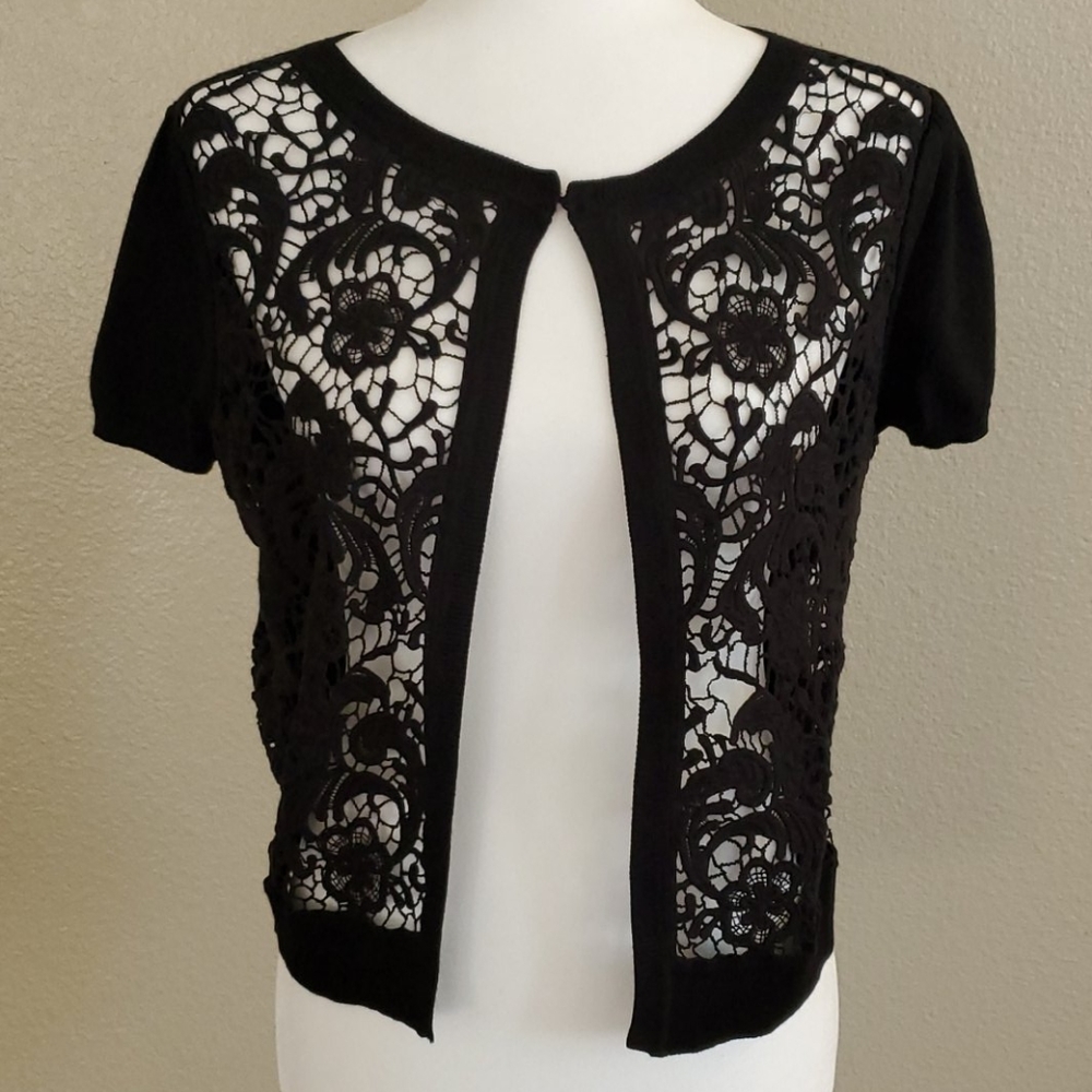 INC Short Sleeve Lace Cardigan